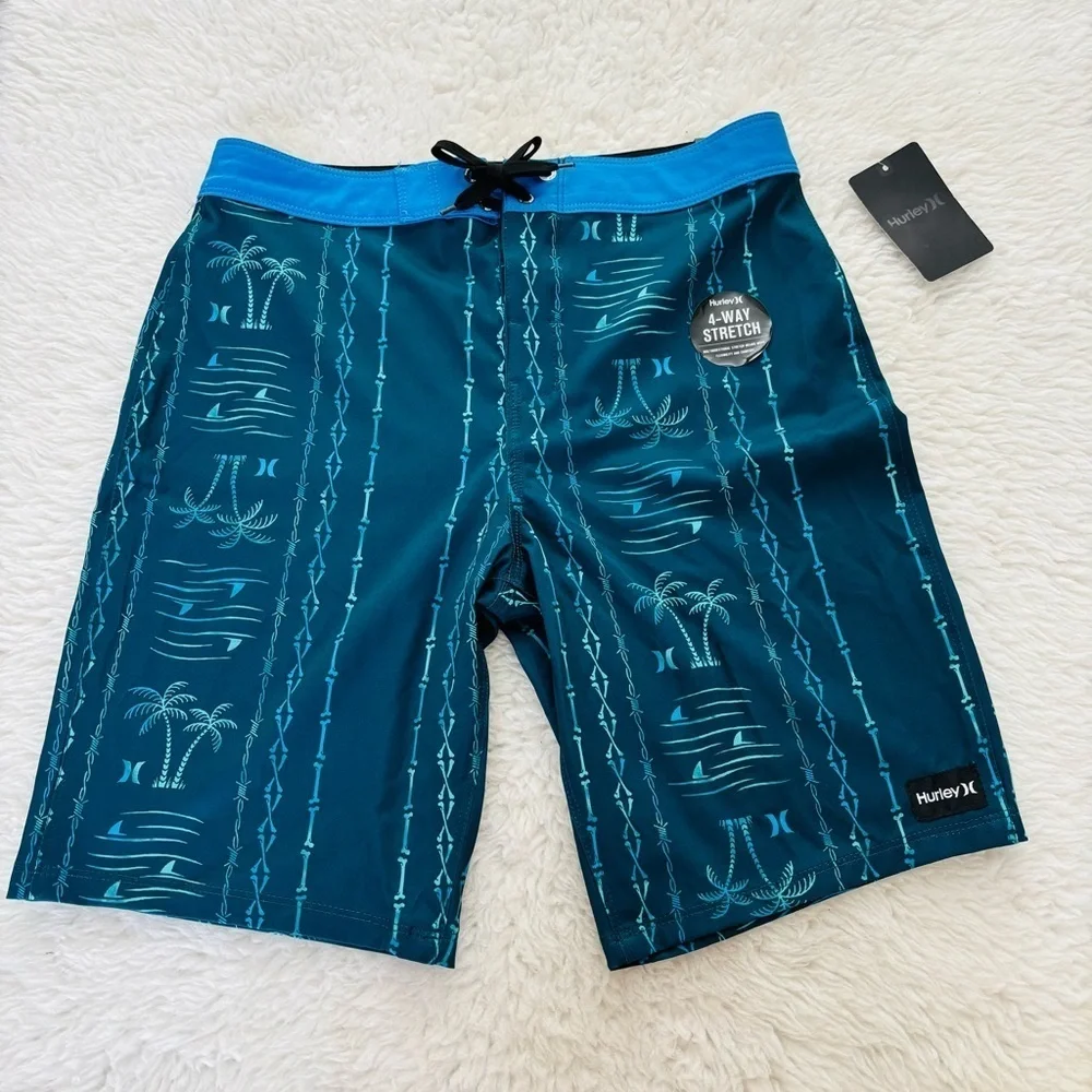 Hurley Blue Swim Shorts with Hieroglyphic Pattern size 16/28